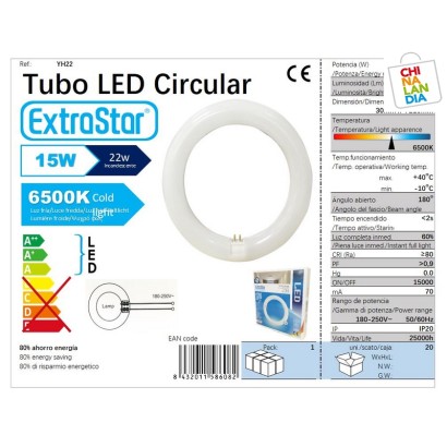 TUBO LED CIRCULAR T9/15W...