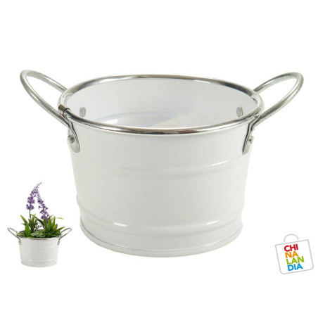 MACETERO BAJO C/ASAS BLANCO FILO PLATA 1,20€ | CHINALANDIA