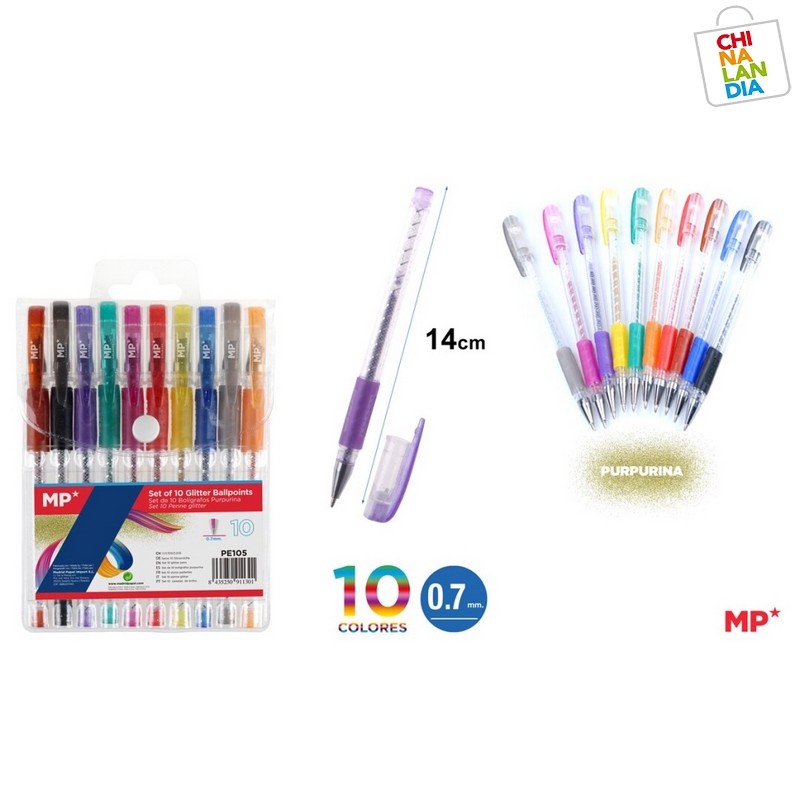 Bolígrafos Tinta Purpurina 10 colores MP - Manualidades Badabadoc Art