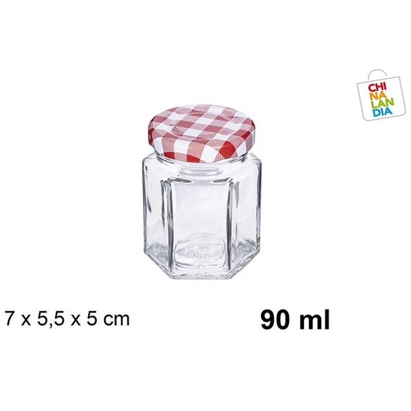 Tarro de vidrio multiusos de 95 ml, bote hexagonal con tapa de
