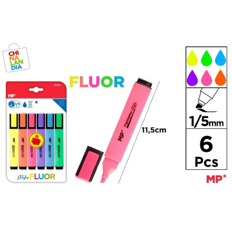 MARCADOR FLUORESCENTE 6 U PACK AHORRO 2,60€|CHINALANDIA