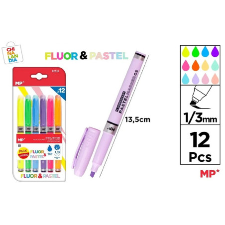 MARCADOR FLUORESCENTE Y PASTEL 12 U 4,45€|CHINALANDIA