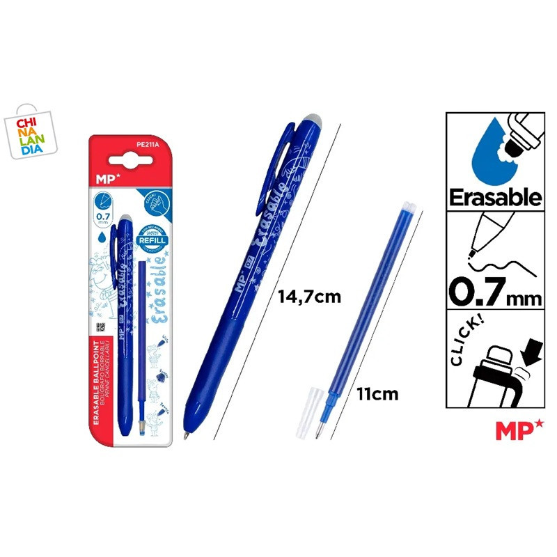BOLIGRAFO BORRABLE CLICK AZUL + RECAMBIO 1,60€|CHINALANDIA