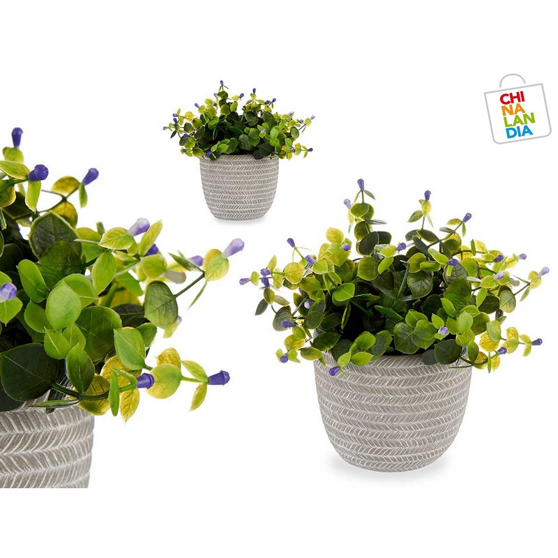 PLANTA VERDE FLOR LILA CON MACETA GRIS 8,95€ | CHINALANDIA