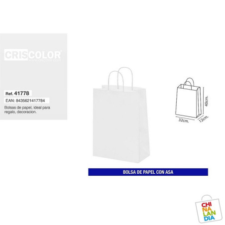 BOLSA PAPEL C/ASA 32X41+12 BLANCO 0,40€ | CHINALANDIA