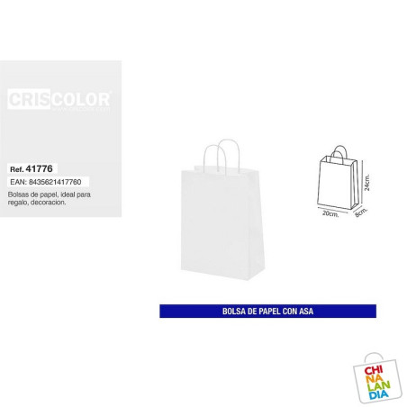 BOLSA PAPEL C/ASA 18X24+8 BLANCO 0,30€ | CHINALANDIA