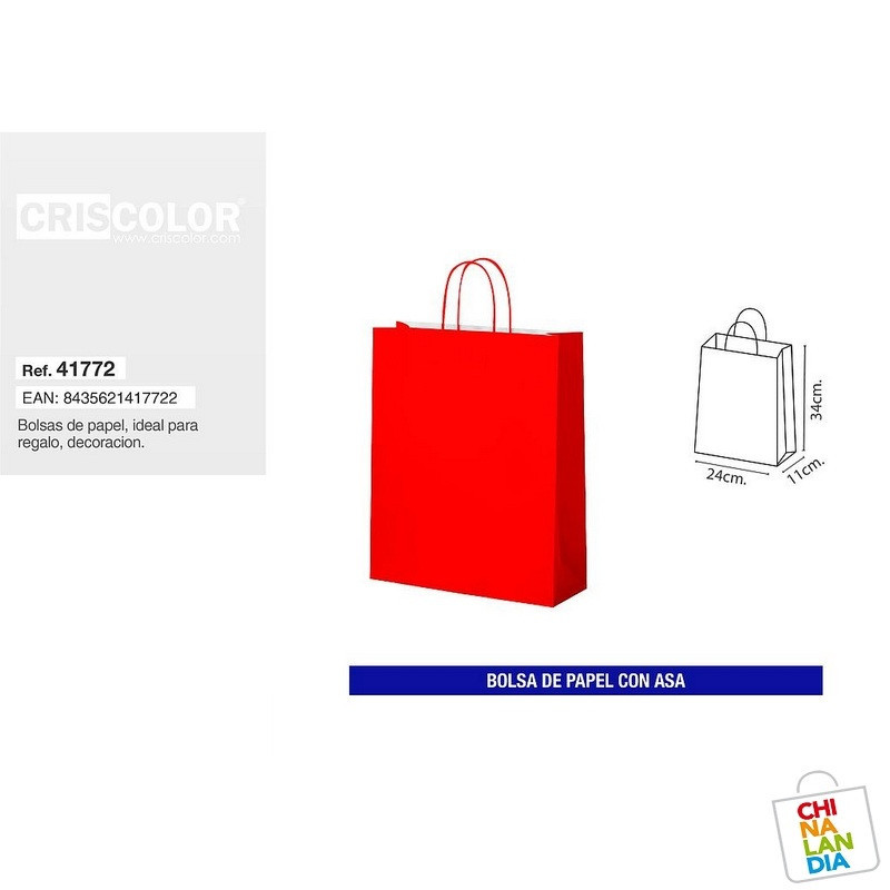 BOLSA DE REGALO CON ASA 24+11X34 ROJO 0,40€ | CHINALANDIA