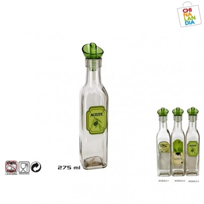 250 ml Transparente Aceitera y Vinagrera Cónica Vidrio Tapón Corcho 